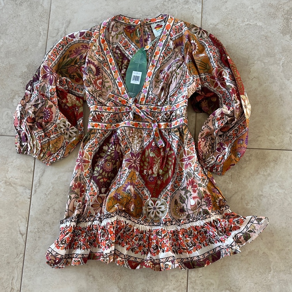 Farm Rio  Long Sleeve Dress romantic nature sz small - Picture 3 of 3